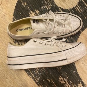 White platform low top converse